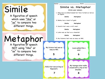 Simile vs. Metaphor Task Cards by Megan Fennell | TpT