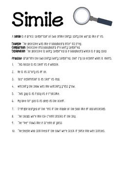Simile worksheet by LisaMillerPhotos Teachers Pay Teachers