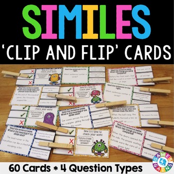 Preview of Simile Activity Practice Task Cards Figurative Language Review 3rd 4th 5th Grade