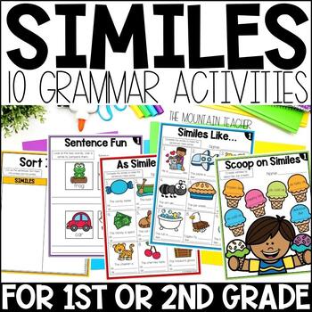 Preview of Similes Activities, Grammar Worksheets and Simile Anchor Charts