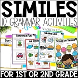 Similes Activities, Grammar Worksheets and Simile Anchor Charts