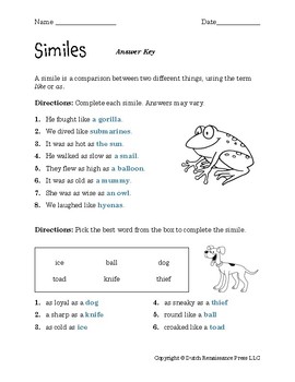 Similes Worksheets by Tim's Printables | Teachers Pay Teachers