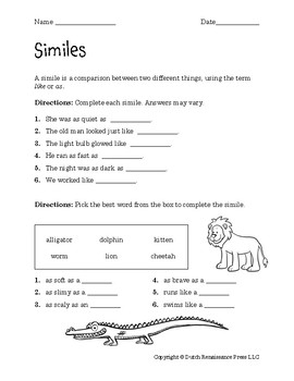 Similes Worksheets by Tim's Printables | Teachers Pay Teachers