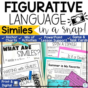 Preview of Similes Worksheets Game Poems Figurative Language Practice 3rd 4th 5th Grade