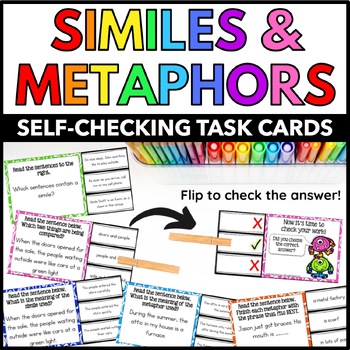 Preview of Similes and Metaphors Task Cards Bundle w/ BONUS Similes and Metaphors Worksheet
