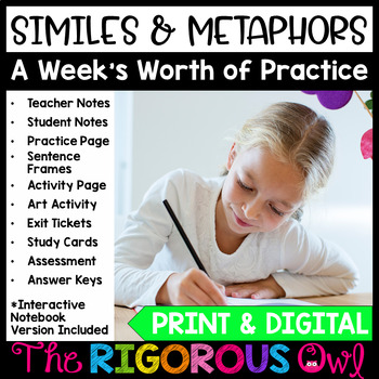 Preview of Similes and Metaphors Lesson, Practice & Assessment | Print & Digital