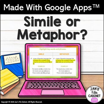 Preview of Similes and Metaphors Lesson, Practice, and Quiz GRADES 5-7 Google Apps
