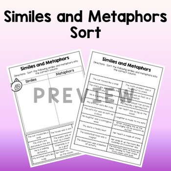 Preview of Similes and Metaphors Sort