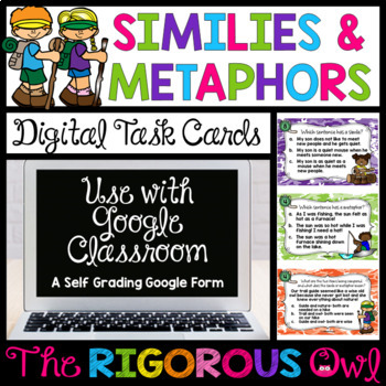 Preview of Similes and Metaphors Task Cards - Digital Google Forms - Test Prep
