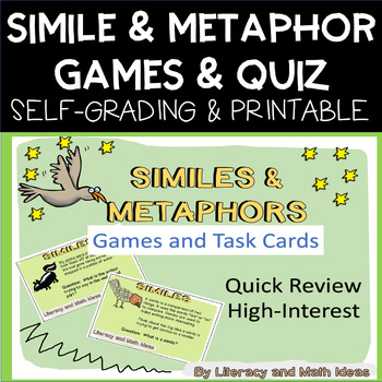 Preview of Self-Grading and Printable Simile and Metaphor Task Cards, Clip Cards + More