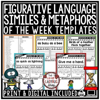 Preview of Similes and Metaphors Worksheets Figurative Language Activities 3rd 4th Grade