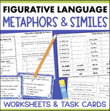 Similes & Metaphors Worksheets Task Cards 4th 5th Figurati