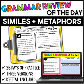Preview of Similes and Metaphors of the Day | Simile and Metaphor Practice w/Google Slides™