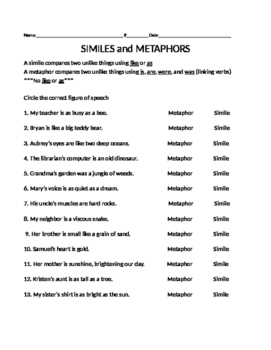 Similies and Metaphors by Maerry in 4th | Teachers Pay Teachers