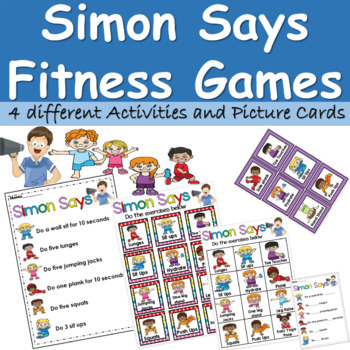 Preview of Simon Says Fitness Game - Simon Says Action Cards - PE - Break Break