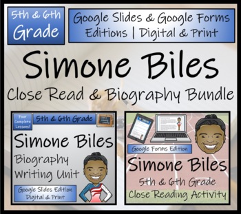 Preview of Simone Biles Biography & Close Read Bundle Digital & Print | 5th & 6th Grade