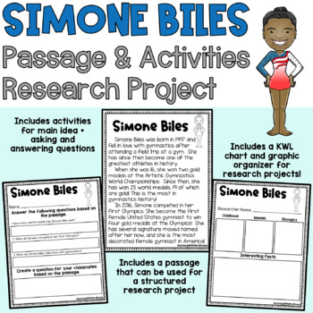 Preview of Simone Biles Passage and Activities Research Project Black History Month