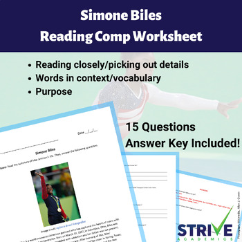 Preview of Simone Biles Reading Comp and Black History and Figures Worksheet