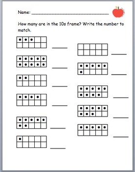 Simple 0-10 Tens Frame Homework/ Worksheet by One Humble Teacher