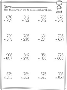 Simple 3 Digit Subtraction Worksheets ( No regrouping) Distance Learning