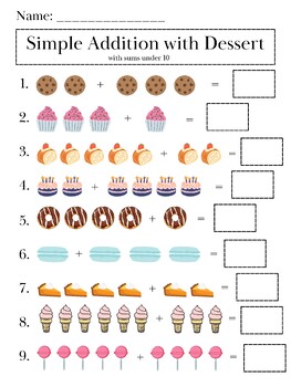 Preview of FREEBIE! ADDITION and SUBTRACTION Practice with DESSERT, BREAKFAST, AND FRUIT