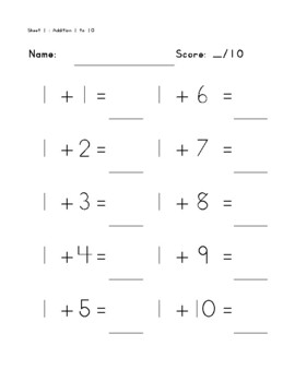 Preview of Simple Addition 1 to 10 Worksheets Make a Sum Basic Math