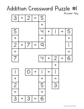 Simple Addition Crossword Puzzles By Caitlin Willette Tpt