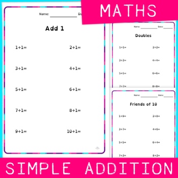 Preview of Simple Addition Questions and Number Lines to 20