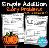Simple Addition Story Problems Worksheets Fall Theme