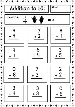 Simple Addition To 10 Wkst for Pre-k - Kindergarten by Ava Reese