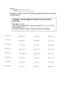 Preview of Simple Addition Worksheet