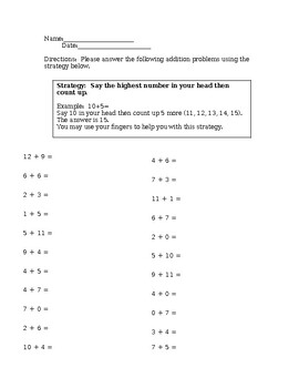 Preview of Simple Addition Worksheet