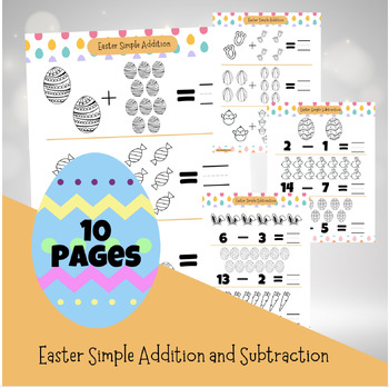 Preview of Simple Addition and Subtraction Easter Themed Math Worksheets