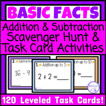 Preview of Simple Addition and Subtraction Task Cards Write the Room Math Scavenger Hunts