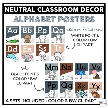 Preview of Simple Alphabet Posters Color and B&W | Neutral Classroom Decor