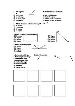 Preview of Simple Angles Revision Worksheet