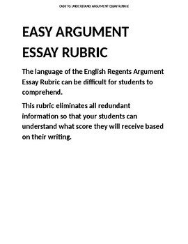 Preview of Simple Argument Essay Rubric