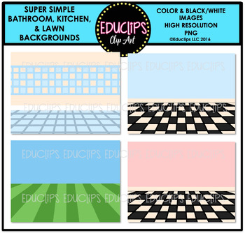 Preview of Simple Bathroom, kitchen, Lawn Backgrounds Clipart Bundle {Educlips Clipart}