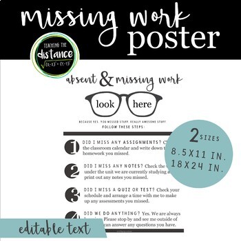 Preview of Simple Black and White Absent and Missing Work Poster