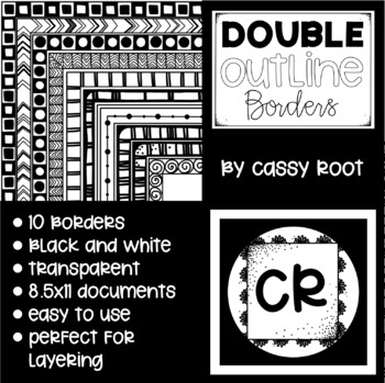 Preview of Simple Black and White Double Outline Doodle Borders