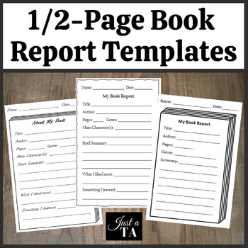 Preview of 1/2-Page Book Report Templates