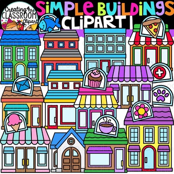 Preview of Simple Buildings Clipart {Building a Map Clipart}