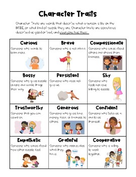 Simple Character Traits Chart 2 with Visuals by Taylor Donovan | TPT