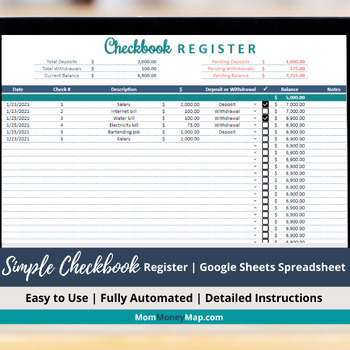 Preview of Simple Checkbook Register Google Sheets Spreadsheet