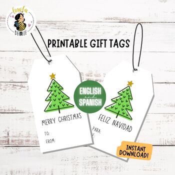 Preview of Simple Christmas Tree Printable Tag | Holiday Gift Tag Template | Feliz Navidad