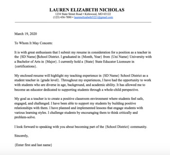 Simple Classic Cover Letter Template For Google Docs Tpt