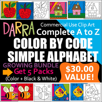 Preview of Simple Color by code clip art - Alphabet Bundle