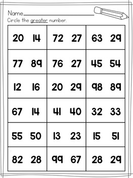 Simple Comparing Numbers Worksheets (2 digit numbers) by Stephany Dillon