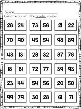 Simple Comparing Numbers Worksheets (2 digit numbers) by Stephany Dillon
