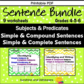 Preview of Simple / Compound / Complete Sentences - BUNDLE - 9 worksheets - Grades 4-5-6